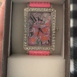Strata Pink Floral Rectangle Face watch